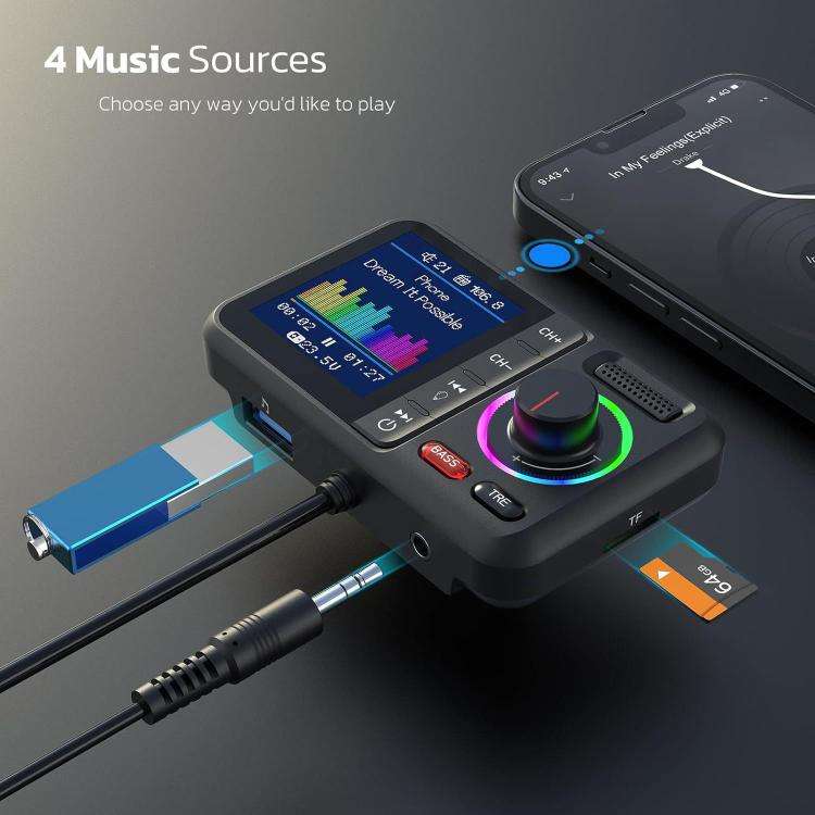 BT98 Colorful Screen Car Bluetooth MP3 Player FM Transmitter Cigarette Lighter Charging(Black)