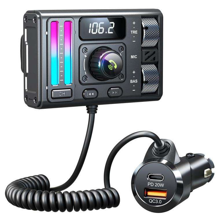 MT02 Car Bluetooth MP3 Player Bass AUX FM Transmitter Cigarette Lighter Charging(Black)