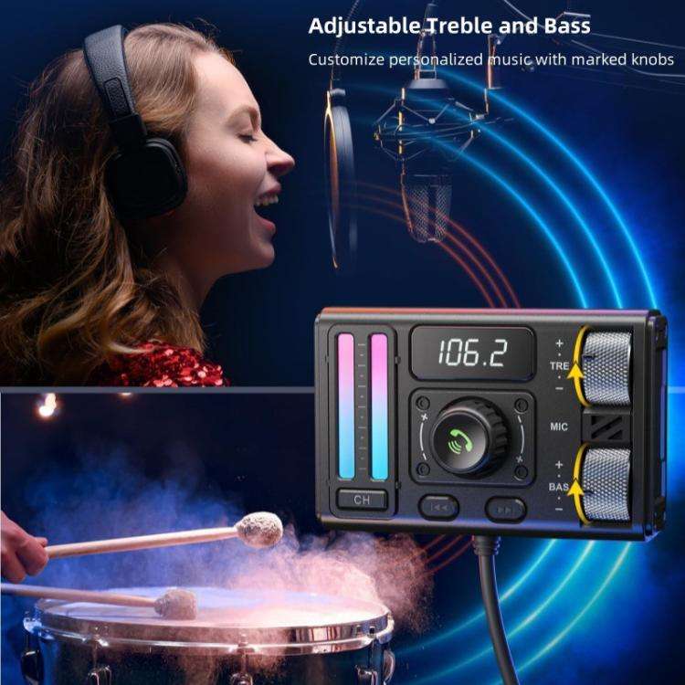 MT02 Car Bluetooth MP3 Player Bass AUX FM Transmitter Cigarette Lighter Charging(Black)