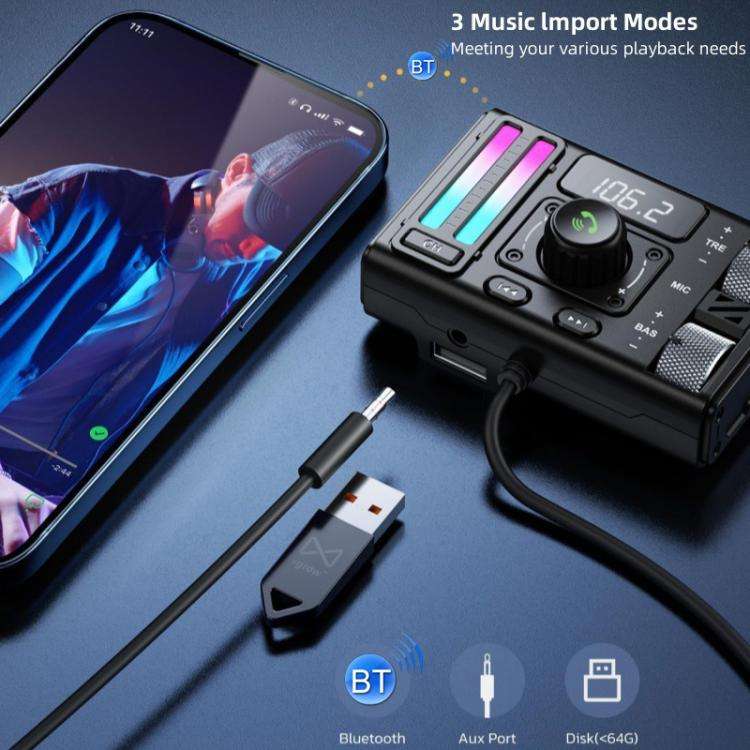 MT02 Car Bluetooth MP3 Player Bass AUX FM Transmitter Cigarette Lighter Charging(Black)