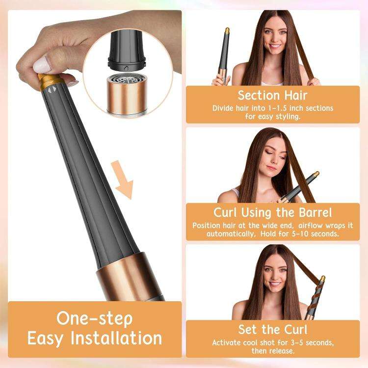 Long Conical Curling Iron Accessories For Dyson Airwrap HS01/ HS05 / HS08(Gold)