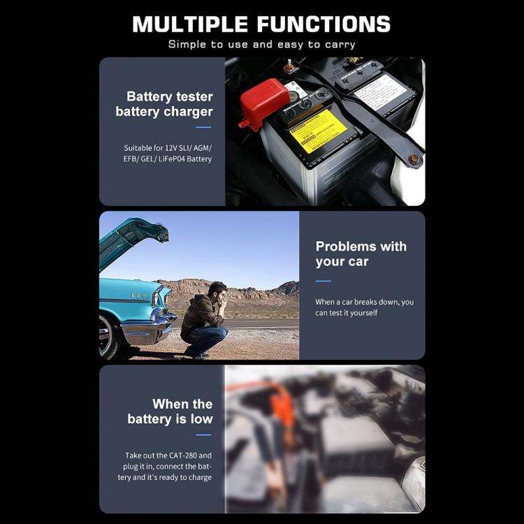 CAT-280 2 in 1 Car Battery Charger & Color Screen Battery Tester, US Plug