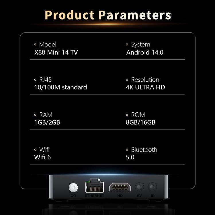 X88 mini 14 TV Android 14 Smart HD TV Box, RK3518 Quad-Core 64bit Cortex-A53, Memory:2GB+16GB(UK ...