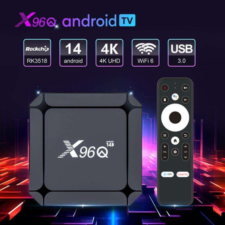 X96Q Android 14 Smart TV Box, RK3518 Quad-Core Cortex-A53, Memory:2GB+16GB(UK Plug)