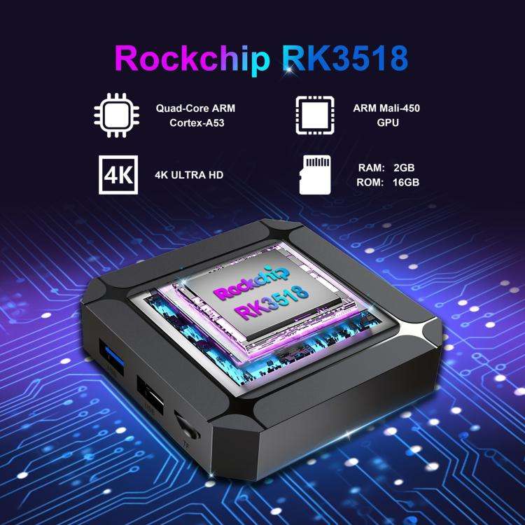 X96Q Android 14 Smart TV Box, RK3518 Quad-Core Cortex-A53, Memory:2GB+16GB(AU Plug)