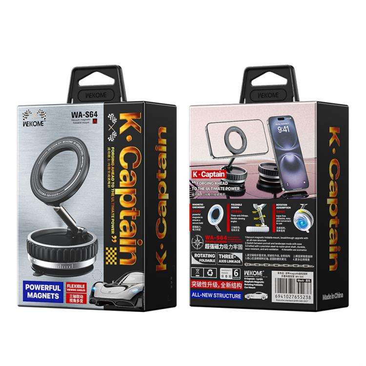 WK WA-S64 K-Captain Lynjia MagSafe Magnetic Rotating Foldable Car Phone Holder(Black)