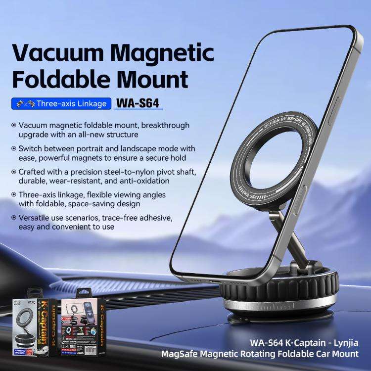 WK WA-S64 K-Captain Lynjia MagSafe Magnetic Rotating Foldable Car Phone Holder(Black)