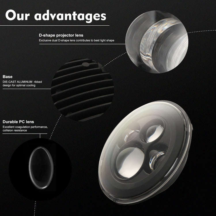 7 inch H4 / H13 DC 9V-30V 4000LM 6000K 40W 7 inch Car Round Shape LED Headlight Lamps for Jeep Wr...