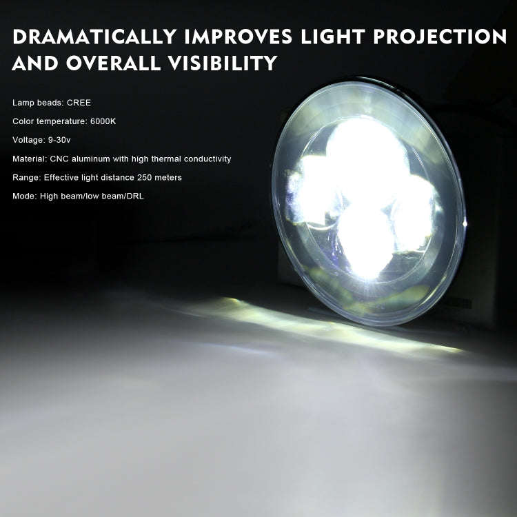 7 inch H4 / H13 DC 9V-30V 4000LM 6000K 40W 7 inch Car Round Shape LED Headlight Lamps for Jeep Wr...