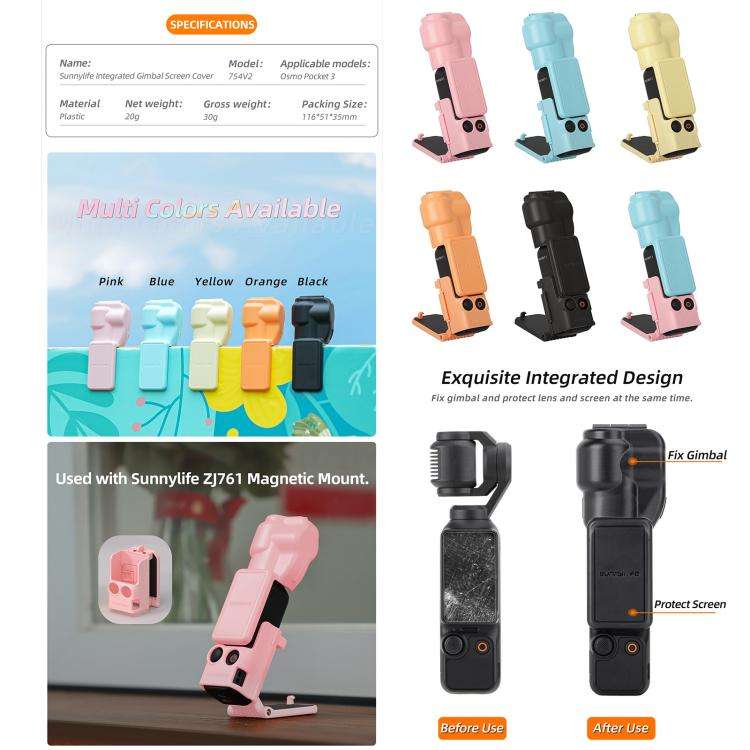 For DJI OSMO Pocket 3 Sunnylife Colorful Gimbal Cover Camera Protector Screen Protective Case(Ora...