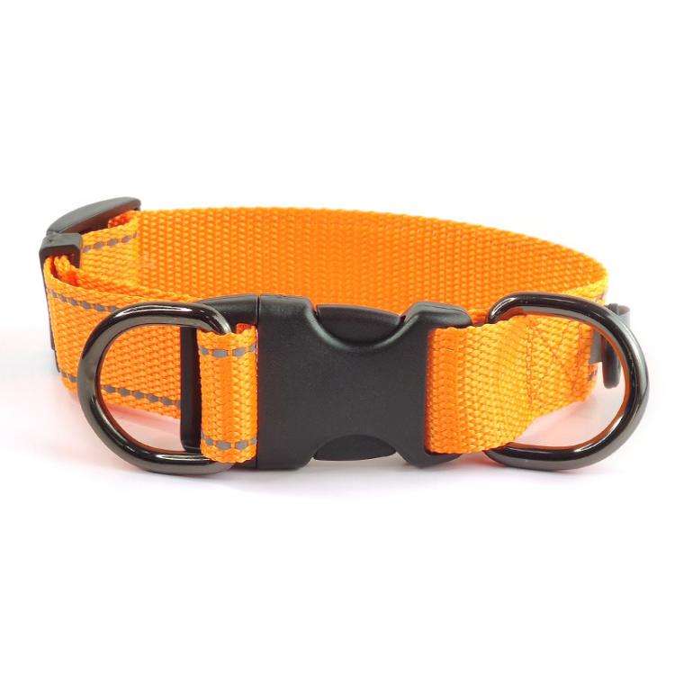 Pet Reflective Collar Nylon Black Buckle, Size:M(Orange)