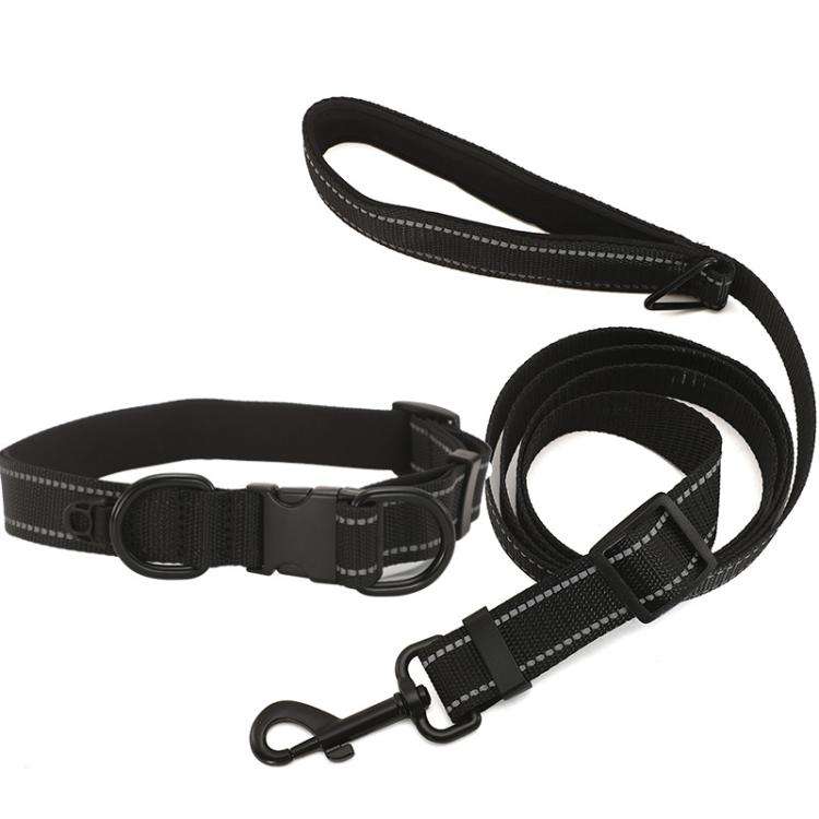 Pet Reflective Collar Waterproof Cloth Black Buckle with 1.8m Leash, Size:S(Black)