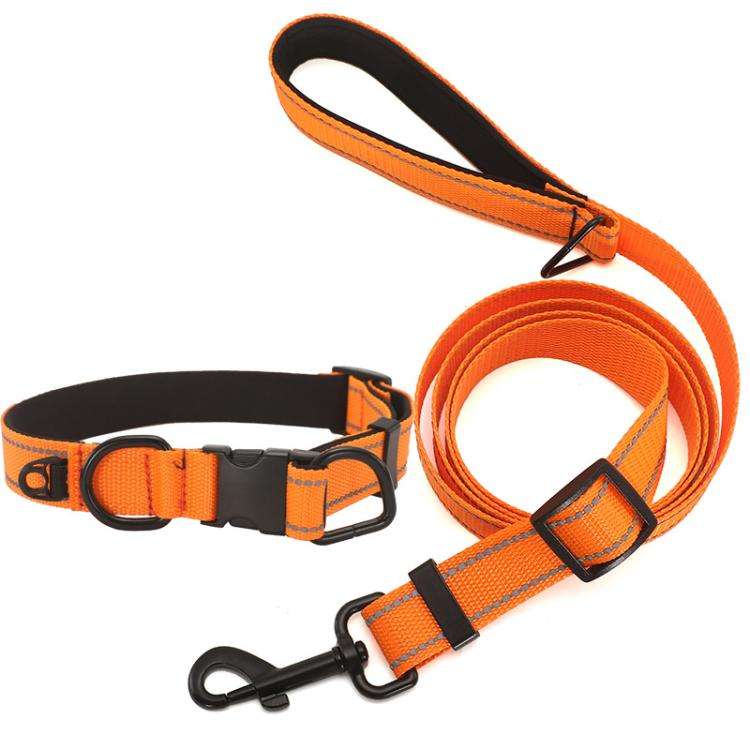 Pet Reflective Collar Waterproof Cloth Black Buckle with 1.8m Leash, Size:S(Orange)