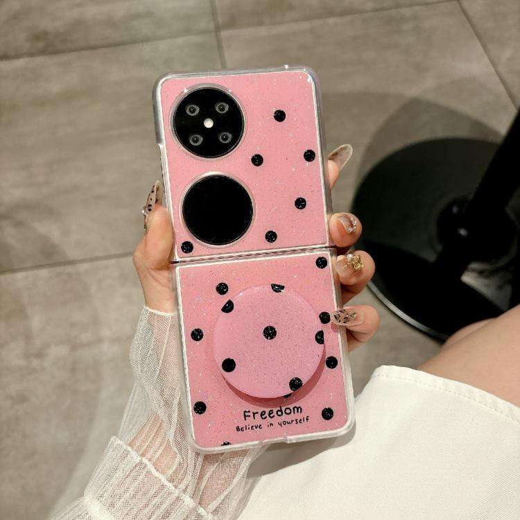 For Huawei Pocket 2 Glitter Powder Dots Pattern Phone Case with Holder(Rose Red)