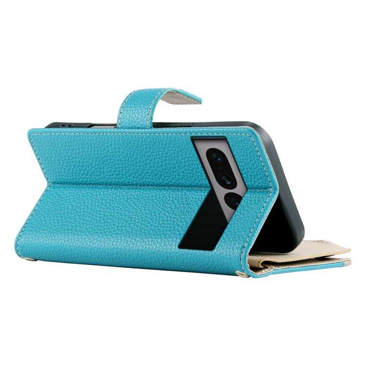 For Google Pixel 7 Pro Stitching Multi-card Zipper Wallet Leather Phone Case with Short Strap(Blue)