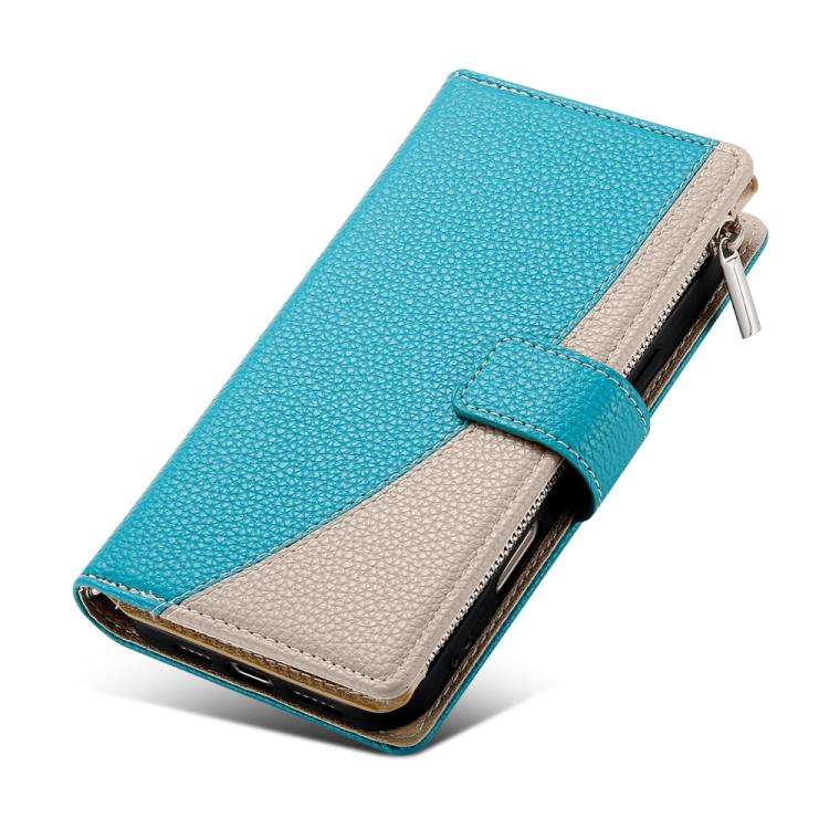 For Google Pixel 7 Pro Stitching Multi-card Zipper Wallet Leather Phone Case with Short Strap(Blue)