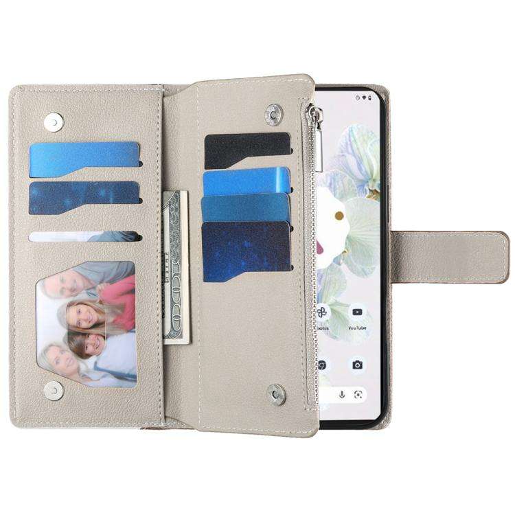 For Google Pixel 7 Pro Stitching Multi-card Zipper Wallet Leather Phone Case with Short Strap(Red)