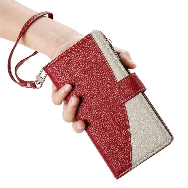 For Google Pixel 7 Pro Stitching Multi-card Zipper Wallet Leather Phone Case with Short Strap(Red)