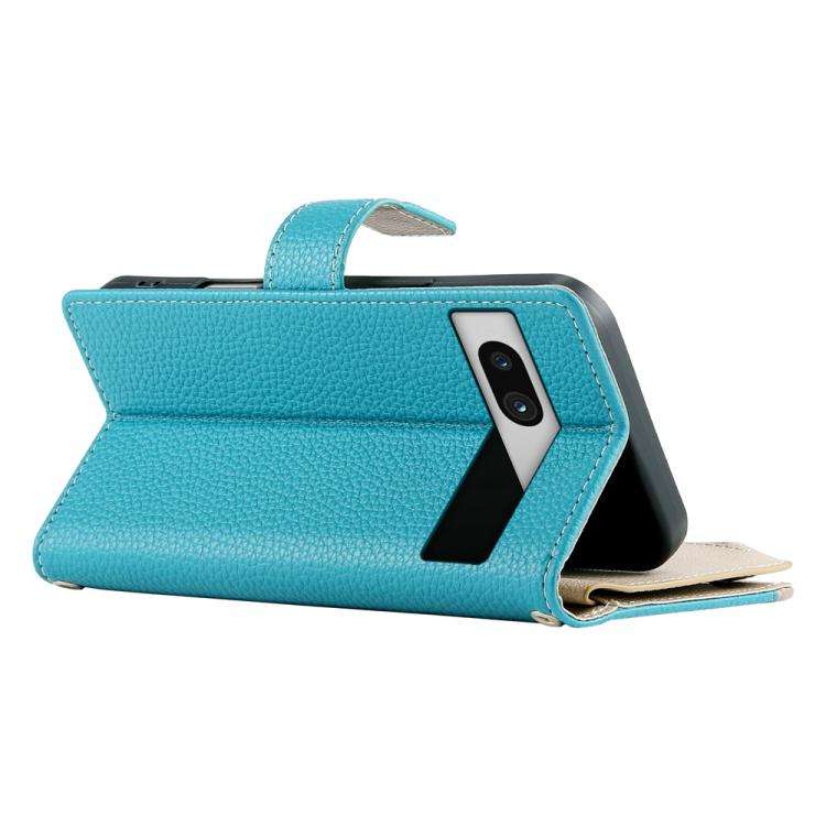 For Google Pixel 7a Stitching Multi-card Zipper Wallet Leather Phone Case with Short Strap(Blue)