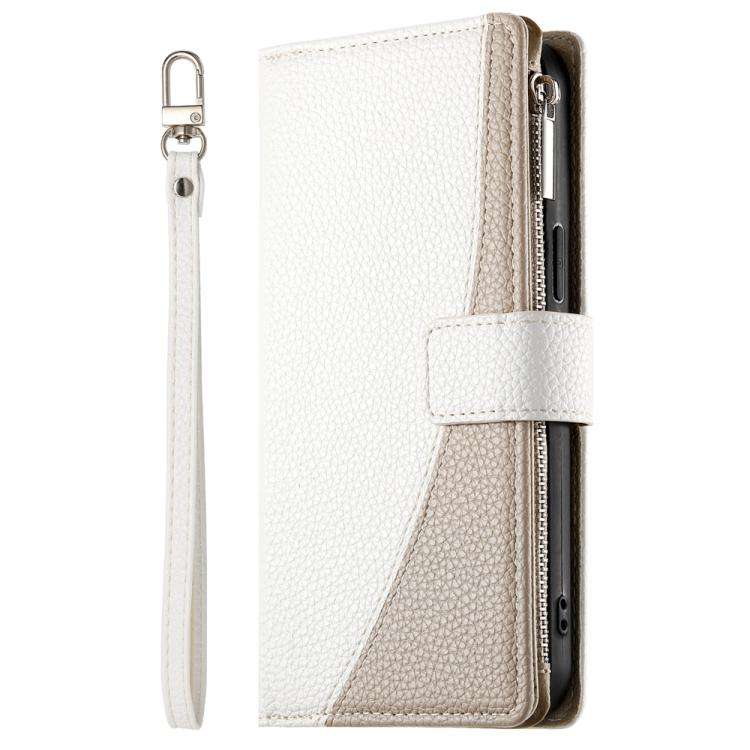For Google Pixel 8 Stitching Multi-card Zipper Wallet Leather Phone Case with Short Strap(White)