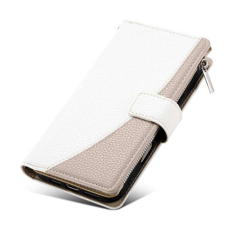 For Google Pixel 8 Stitching Multi-card Zipper Wallet Leather Phone Case with Short Strap(White)