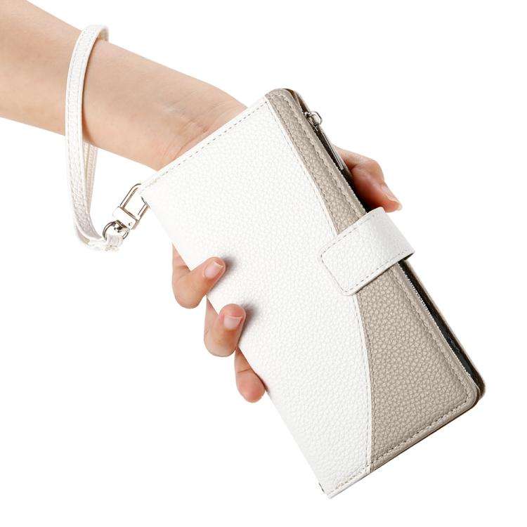 For Google Pixel 8 Stitching Multi-card Zipper Wallet Leather Phone Case with Short Strap(White)