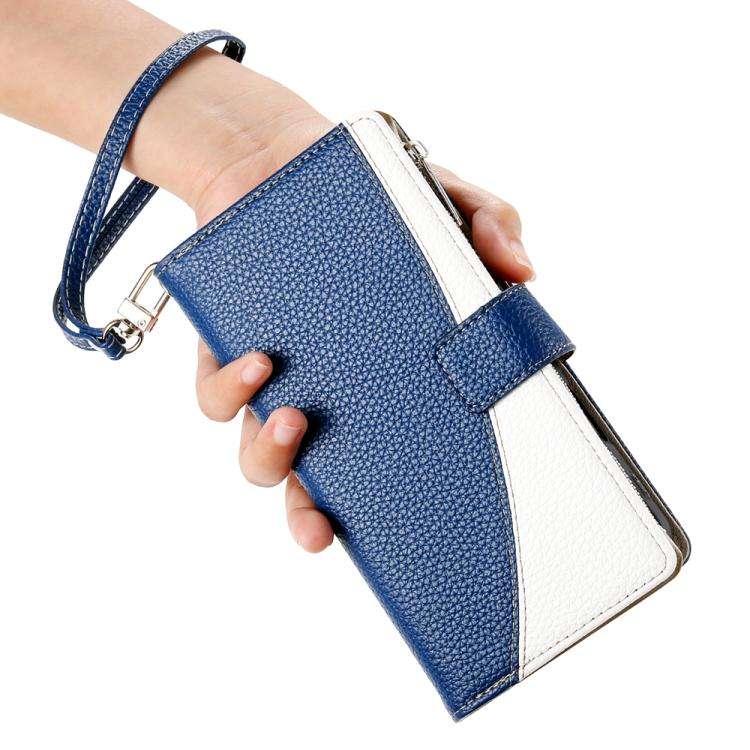 For Google Pixel 8 Stitching Multi-card Zipper Wallet Leather Phone Case with Short Strap(Dark Blue)