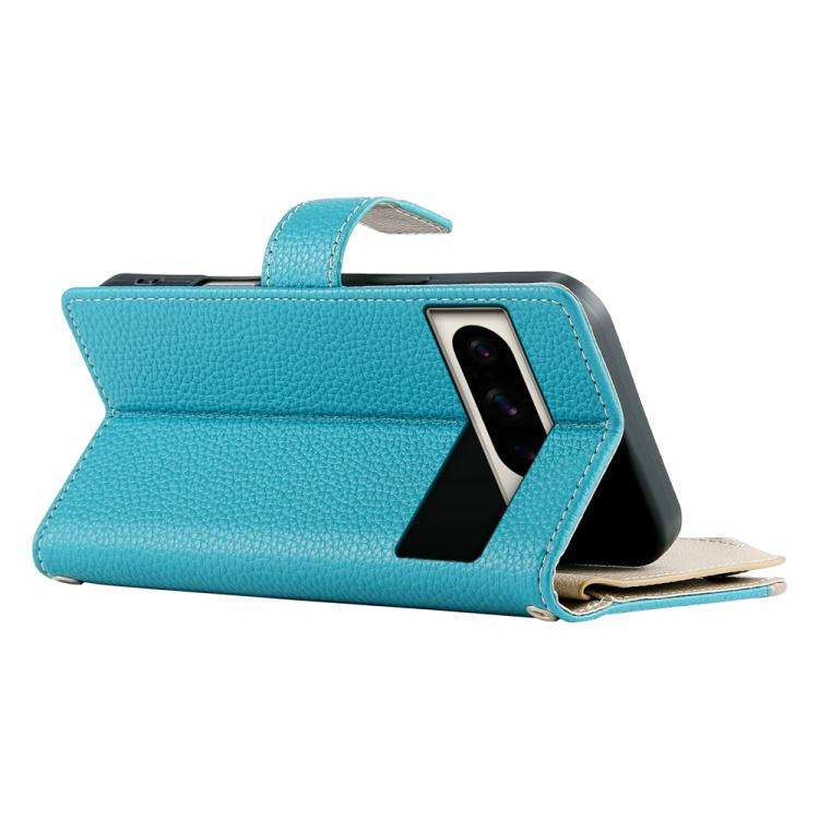 For Google Pixel 8 Pro Stitching Multi-card Zipper Wallet Leather Phone Case with Short Strap(Blue)