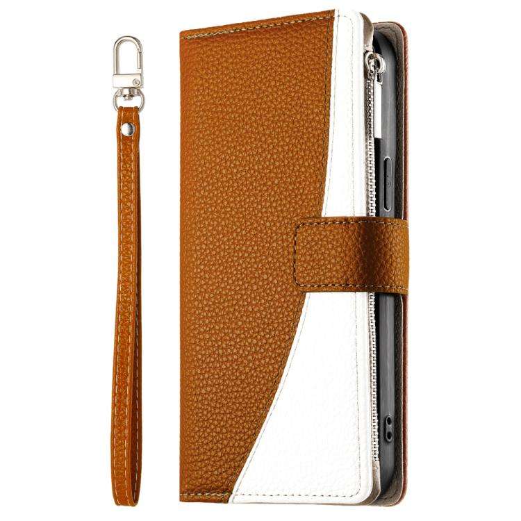 For Google Pixel 8a Stitching Multi-card Zipper Wallet Leather Phone Case with Short Strap(Brown)