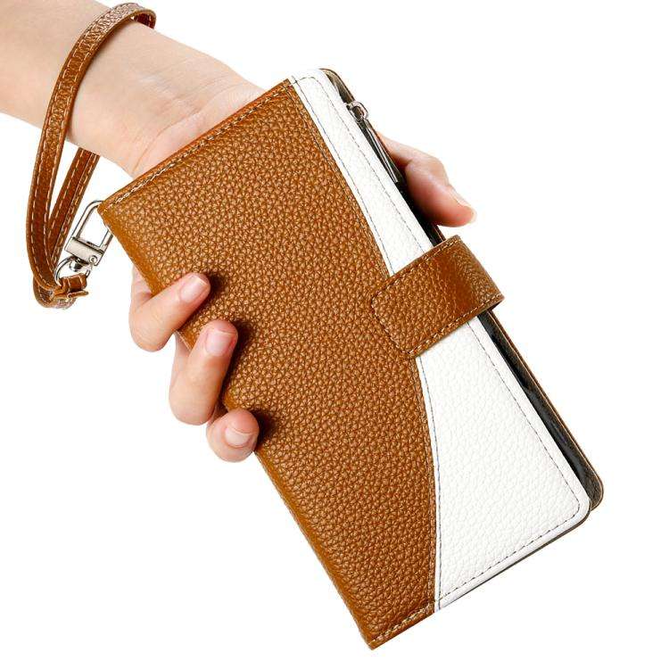 For Google Pixel 8a Stitching Multi-card Zipper Wallet Leather Phone Case with Short Strap(Brown)