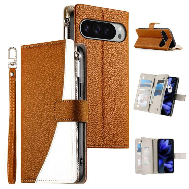 For Google Pixel 9 Pro XL / Pixel 10 Pro XL Stitching Multi-card Zipper Wallet Leather Phone Case...