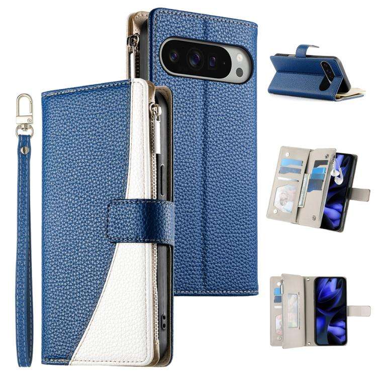 For Google Pixel 9 Pro XL / Pixel 10 Pro XL Stitching Multi-card Zipper Wallet Leather Phone Case...