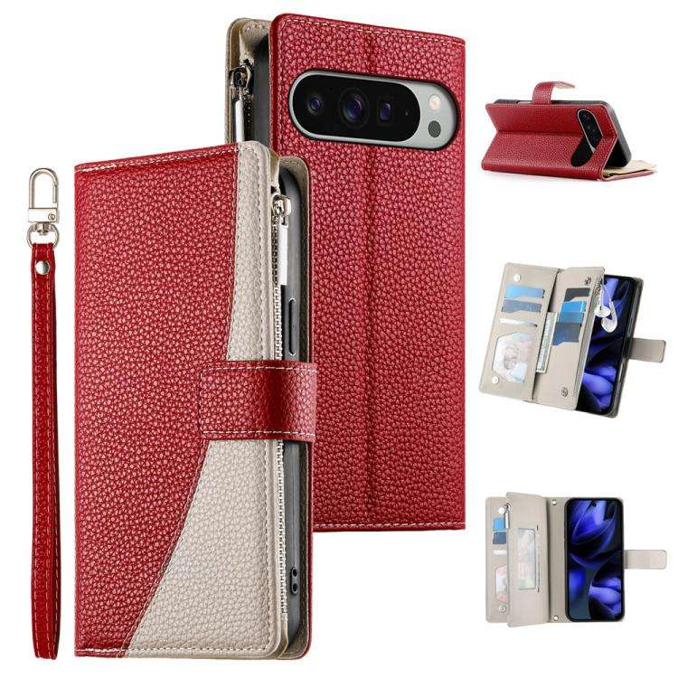 For Google Pixel 9 Pro XL / Pixel 10 Pro XL Stitching Multi-card Zipper Wallet Leather Phone Case...