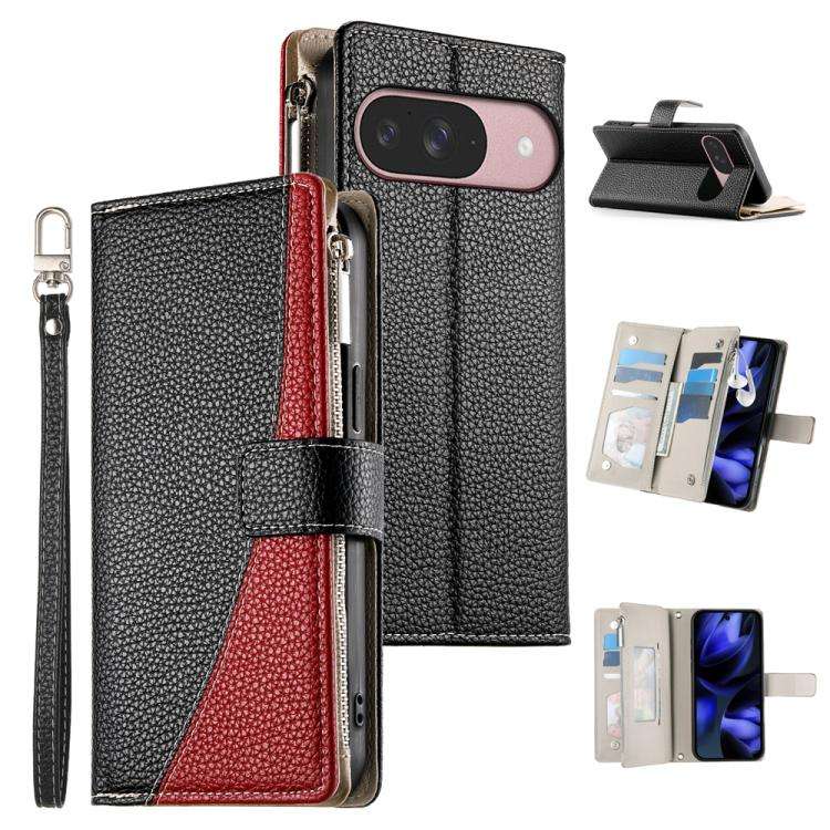 For Google Pixel 9 / 9 Pro / 10 / 10 Pro Stitching Multi-card Zipper Wallet Leather Phone Case wi...