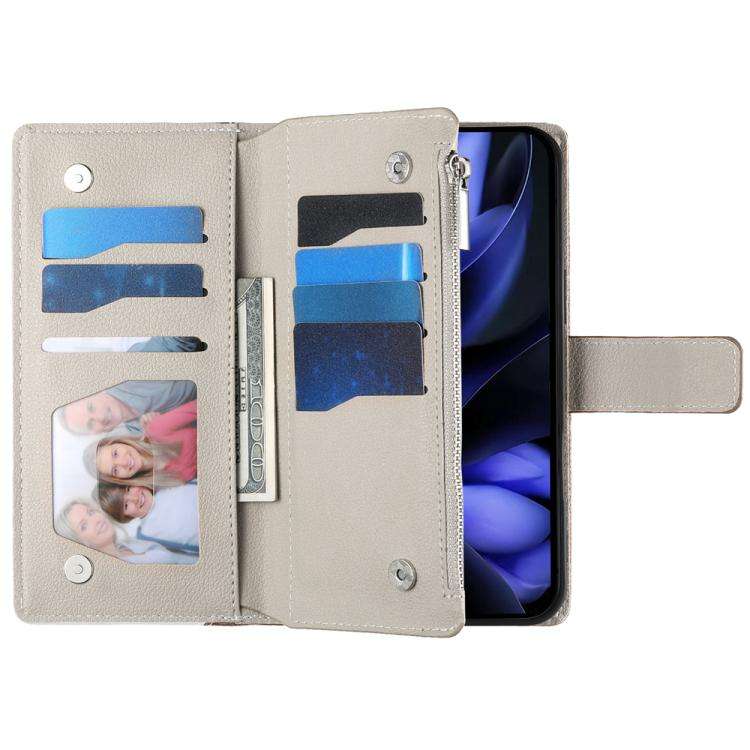 For Google Pixel 9a Stitching Multi-card Zipper Wallet Leather Phone Case with Short Strap(Blue)