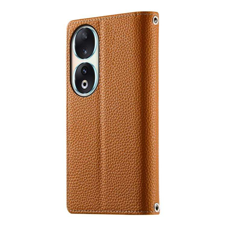 For Honor 90 Stitching Multi-card Zipper Wallet Leather Phone Case with Short Strap(Brown)