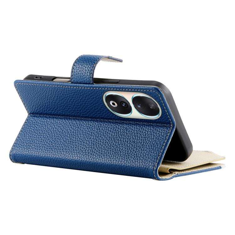 For Honor 90 Stitching Multi-card Zipper Wallet Leather Phone Case with Short Strap(Dark Blue)