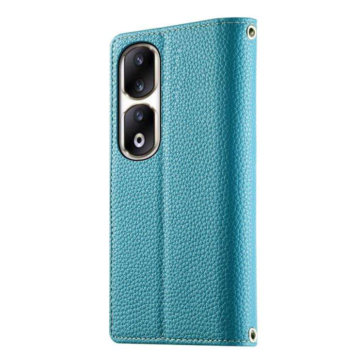 For Honor 90 Pro Stitching Multi-card Zipper Wallet Leather Phone Case with Short Strap(Blue)