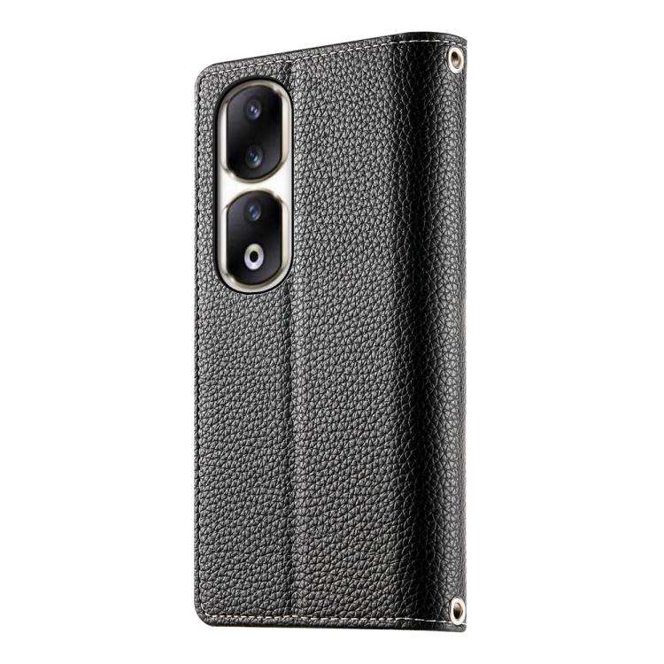 For Honor 90 Pro Stitching Multi-card Zipper Wallet Leather Phone Case with Short Strap(Black)
