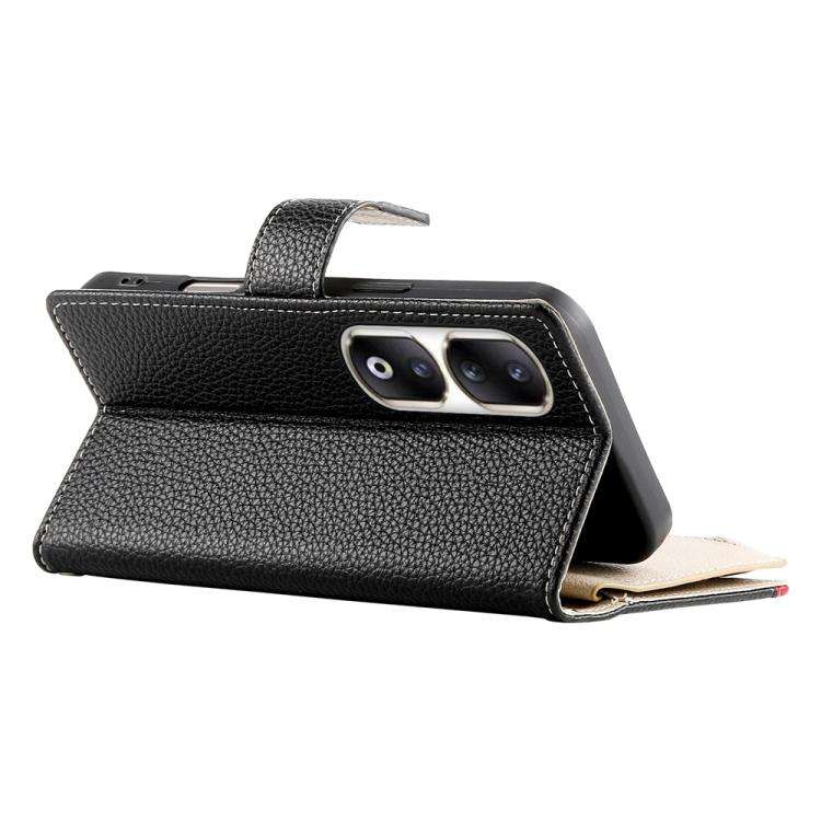 For Honor 90 Pro Stitching Multi-card Zipper Wallet Leather Phone Case with Short Strap(Black)