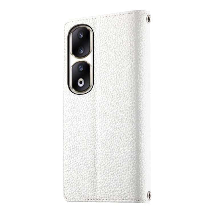 For Honor 90 Pro Stitching Multi-card Zipper Wallet Leather Phone Case with Short Strap(White)