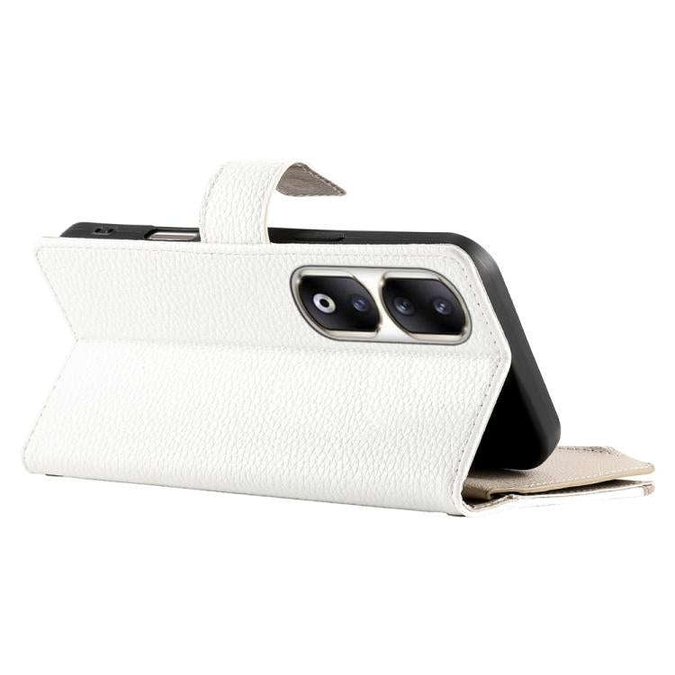 For Honor 90 Pro Stitching Multi-card Zipper Wallet Leather Phone Case with Short Strap(White)