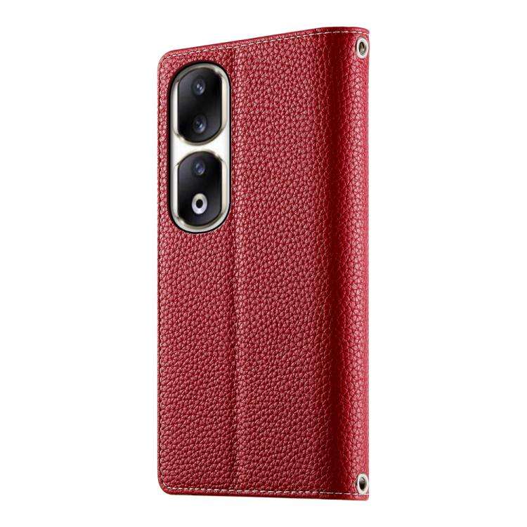 For Honor 90 Pro Stitching Multi-card Zipper Wallet Leather Phone Case with Short Strap(Red)