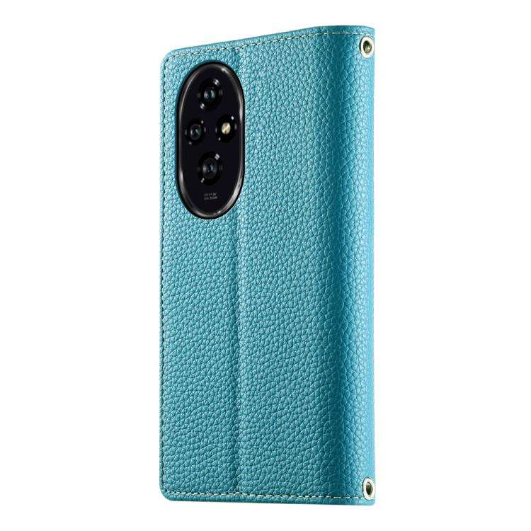 For Honor 200 Stitching Multi-card Zipper Wallet Leather Phone Case with Short Strap(Blue)