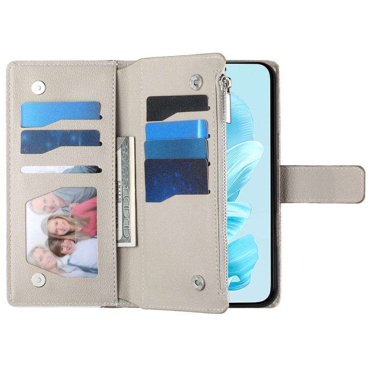 For Honor 200 Stitching Multi-card Zipper Wallet Leather Phone Case with Short Strap(Blue)