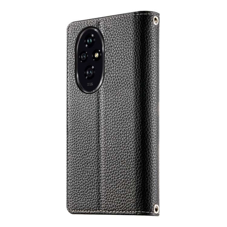 For Honor 200 Stitching Multi-card Zipper Wallet Leather Phone Case with Short Strap(Black)