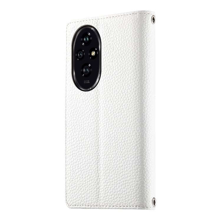 For Honor 200 Stitching Multi-card Zipper Wallet Leather Phone Case with Short Strap(White)