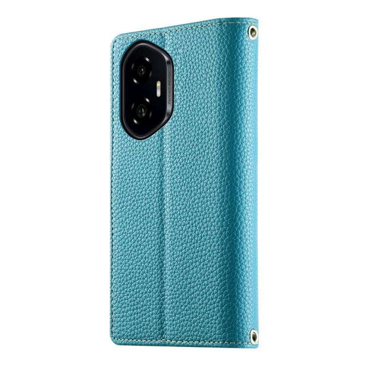 For Honor 300 Stitching Multi-card Zipper Wallet Leather Phone Case with Short Strap(Blue)