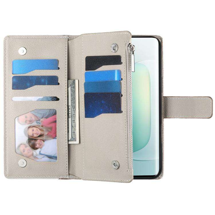 For Honor 300 Stitching Multi-card Zipper Wallet Leather Phone Case with Short Strap(Blue)