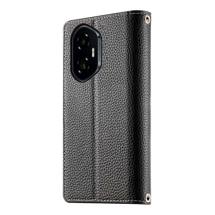 For Honor 300 Stitching Multi-card Zipper Wallet Leather Phone Case with Short Strap(Black)